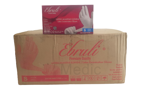 ebruli Lateks Pudralı Muayene Eldiveni (Small) 100'lü x 20 Paket - Koli