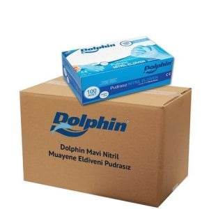 Dolphin Mavi Pudrasız Nitril Muayene Eldiveni (Medium) 100'lü x 20 Pk-1 Koli