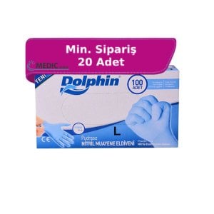 Dolphin Mavi Pudrasız Nitril Muayene Eldiveni (Large-Büyük) 100'lü Pk