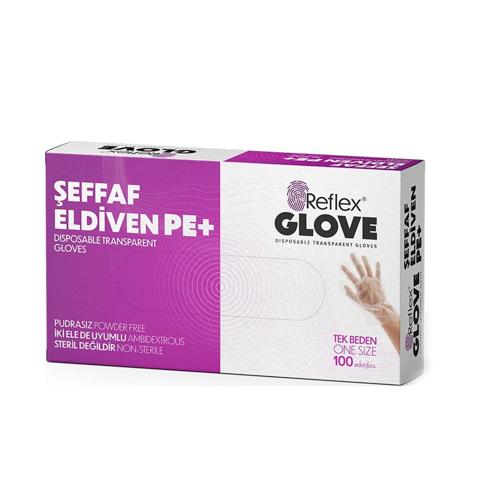 Reflex Glove PE+ Şeffaf Hışır Poşet PET Eldiven 100'lü x 20 Paket - 1 Koli