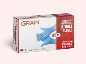 GRAIN Mavi Pudrasız Nitril Muayene Eldiveni (Medium) 100'lü x 20 Pk / Koli