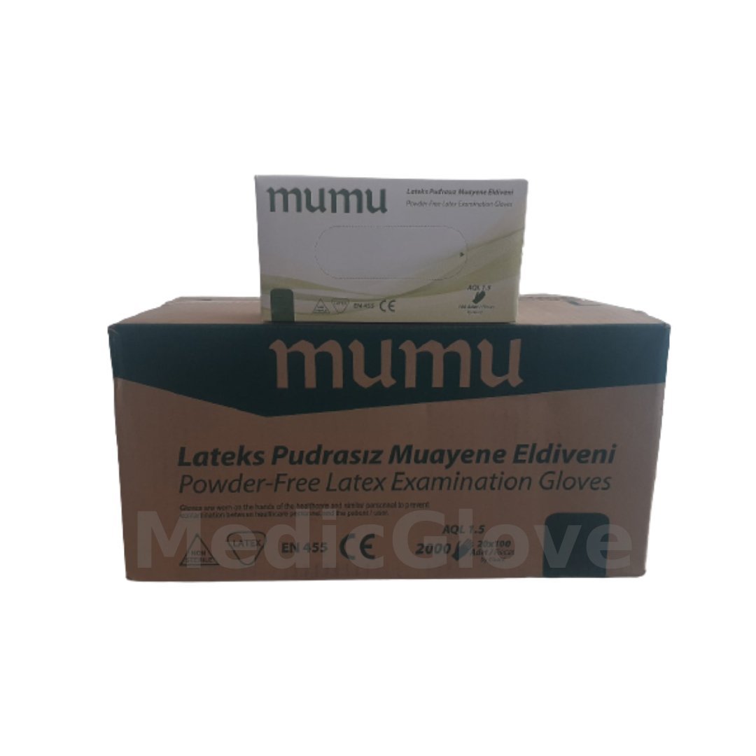 mumu Pudrasız Lateks Eldiven (Medium) 100'lü x 20 Paket - 1 Koli