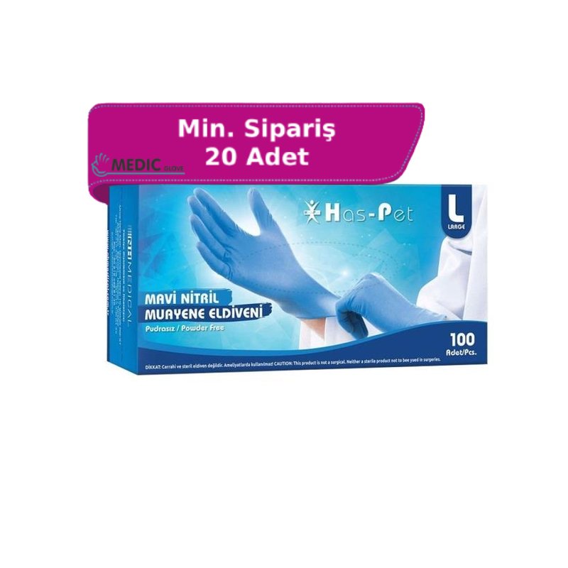 Has-Pet Mavi Pudrasız Nitril Muayene Eldiveni (XL) 100'lü Paket