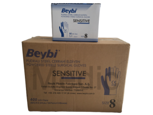 Beybi Steril Cerrahi Eldiven Pudralı Sensitive 50'li-8 Kutu-1 Koli (No:6,5)