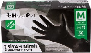 Has-Pet Siyah Pudrasız Nitril (Medium) Ekstra Kalın Muayene Eldiveni 50'li - 20 Paket - 1 Koli