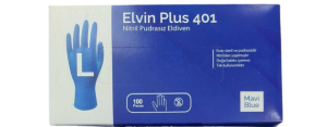 Elvin Plus 401 Mavi Pudrasız Nitril Muayene Eldiveni (Large) 100'lü x 10 Pk - Koli