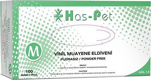Has-Pet Pudrasız Vinil Muayene Eldiveni (Medium) 100'lü x 20 Paket - Koli