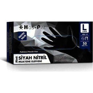 Has-Pet Siyah Pudrasız Nitril (Large) Ekstra Kalın Muayene Eldiveni 50'li - 20 Paket - 1 Koli