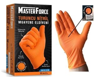 MasterForce Turuncu Pudrasız Nitril (Large) Muayene Eldiveni 50'li x 20 Paket - 1 Koli