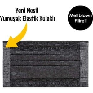 asfor 3 Katlı Meltblown Bez Lastikli Cerrahi Maske 50'li Paket (Siyah)