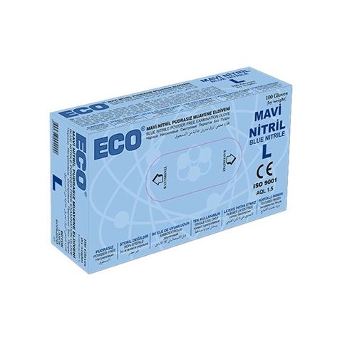 ECO Mavi Nitril Pudrasız Muayene Eldiveni (Large) 100'lü x 20 Paket - 1 Koli