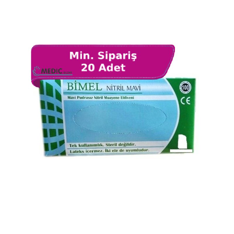 Bimel Mavi Pudrasız Nitril Eldiven (Small) 100'lü Paket