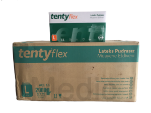 tenty flex Pudrasız Lateks Muayene Eldiveni (Large) - 20 Paket - 1 Koli