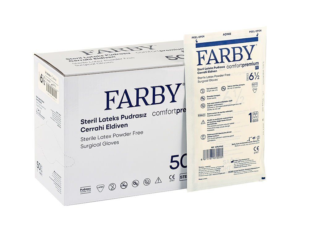 FARBY Steril Cerrahi Eldiven (No:7,0) Pudrasız Lateks 50'li x 8 Paket / Koli