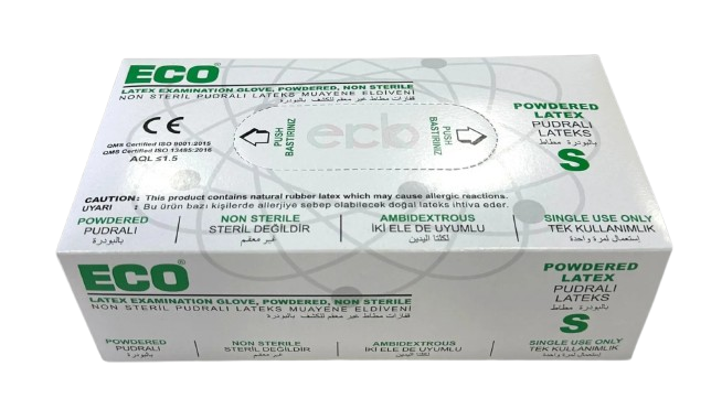 ECO Lateks Pudralı Muayene Eldiveni (Small) 100'lü x 20 Paket / Koli