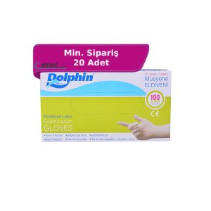 Dolphin Pudralı Lateks Muayene Eldiveni (Medium) 100'lü Paket