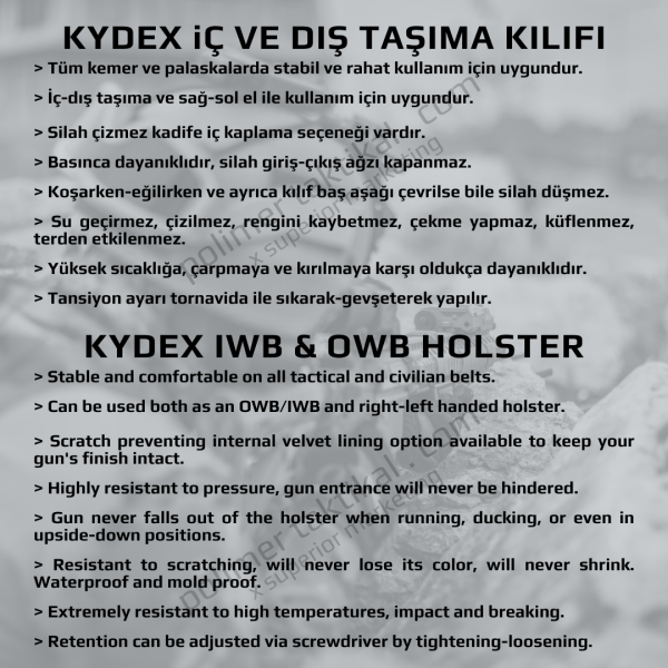 Sarsılmaz K2 45 Kydex Tabanca Kılıfı İç Ve Dış Taşıma