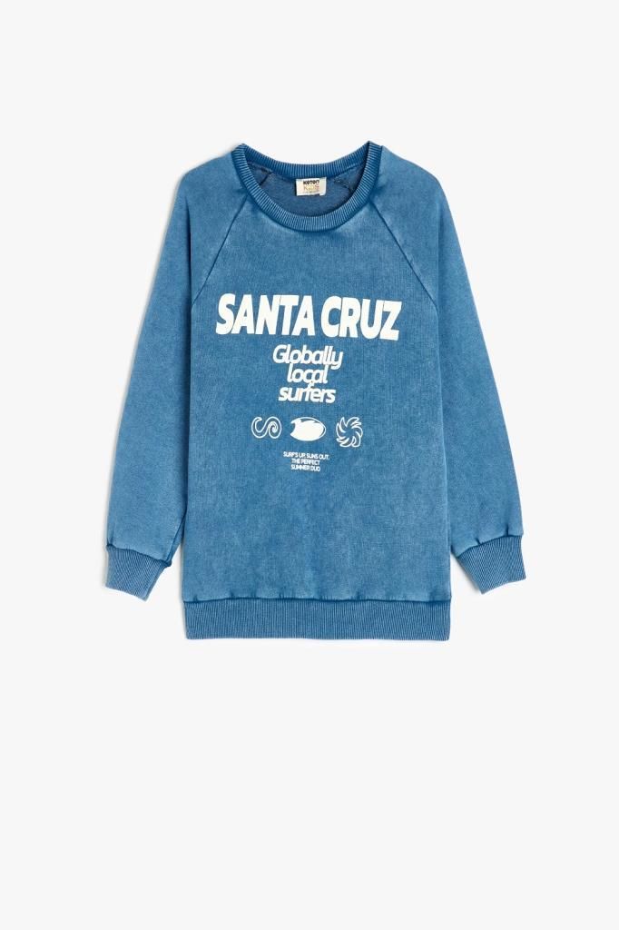 Koton Erkek Çocuk Pamuklu Baskı Detaylı Oversize Bisiklet Yaka Sweatshirt