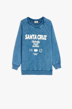 Koton Erkek Çocuk Pamuklu Baskı Detaylı Oversize Bisiklet Yaka Sweatshirt