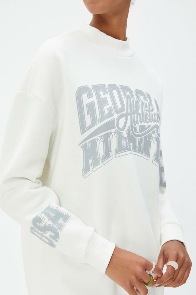 Koton Bisiklet Yaka Sweatshirt Oversize Baskılı Uzun Kollu Ribanalı
