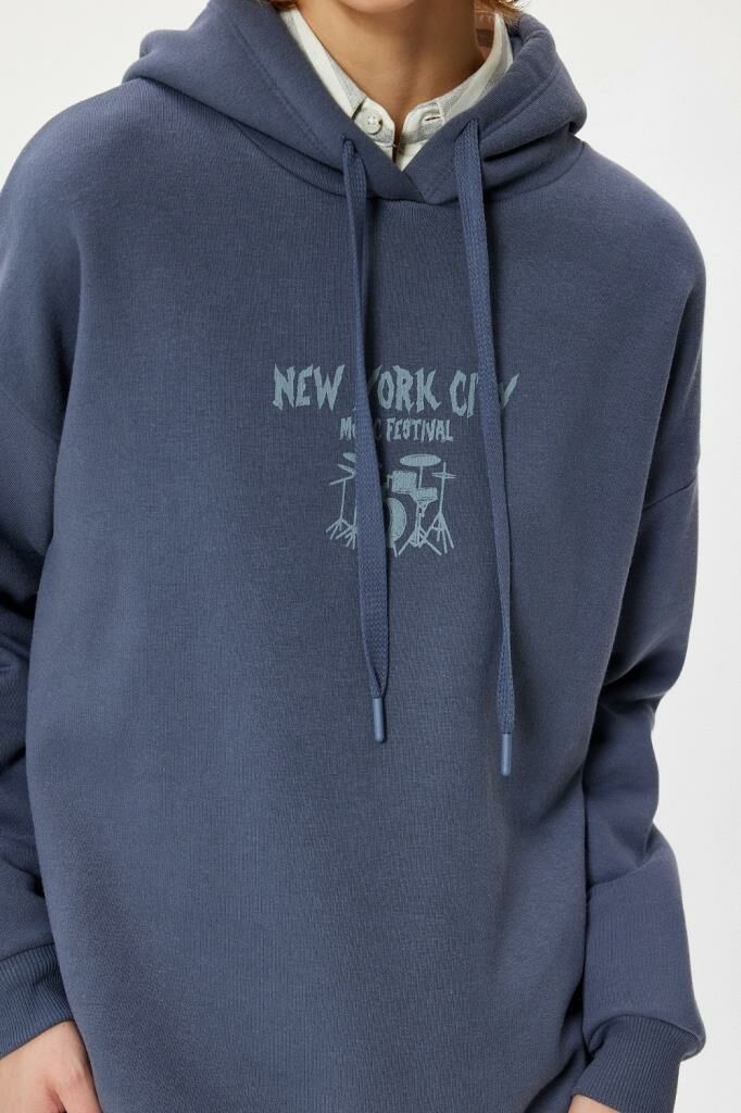 Koton Arkası Baskılı Sweatshirt Kapüşonlu Oversize Kolej Temalı Uzun Kollu
