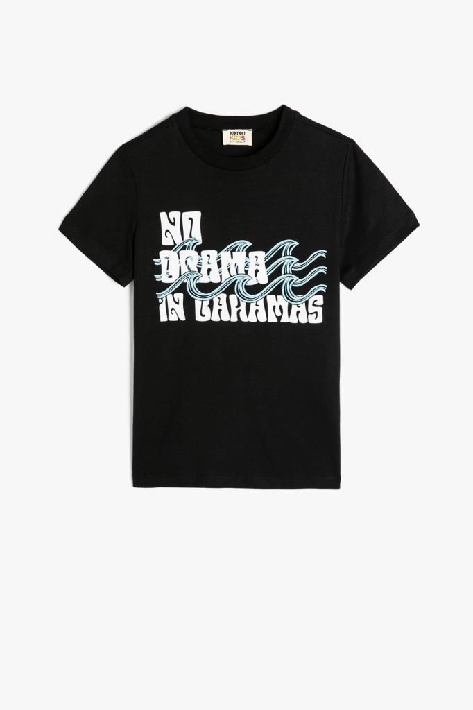 Koton Erkek Çocuk Tişört Slogan Baskılı Kısa Kollu Bisiklet Yaka Pamuklu