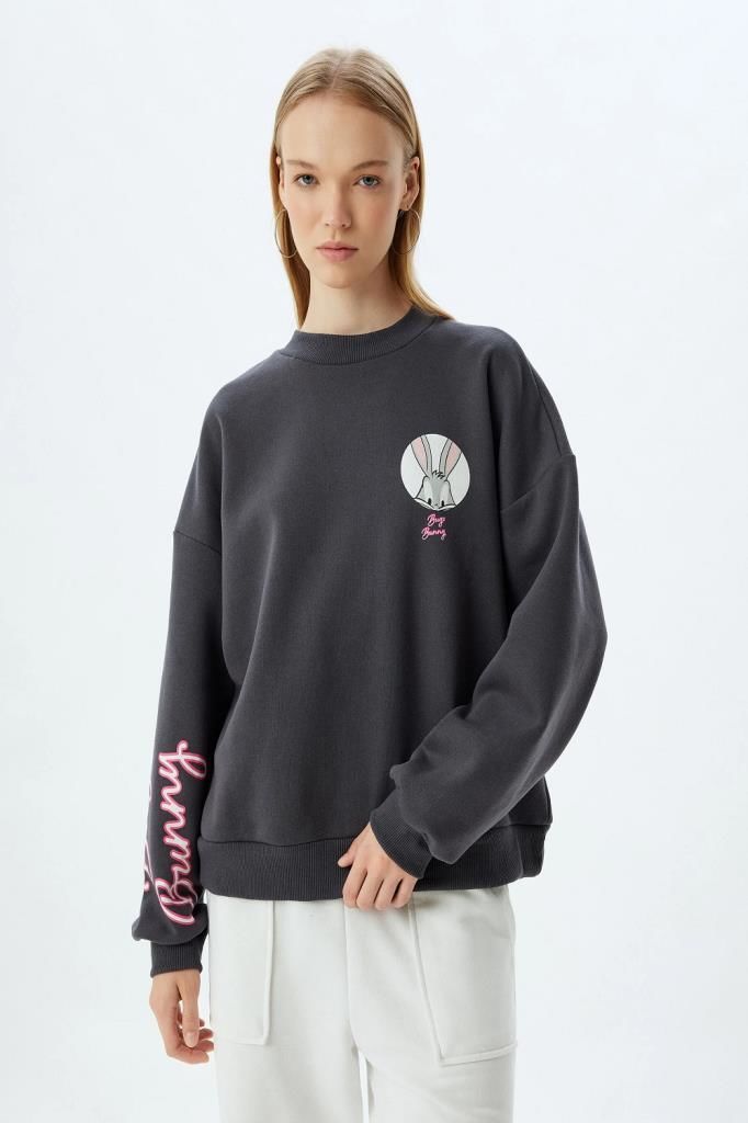 Koton Bugs Bunny Oversize Sweatshirt Bisiklet Yaka Arkası Baskılı Lisanslı