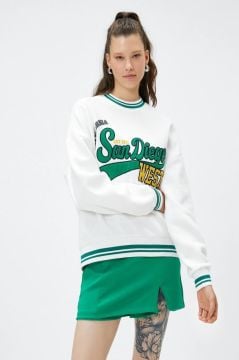 Koton Bisiklet Yaka Sweatshirt Kolej İşlemeli Ribanalı
