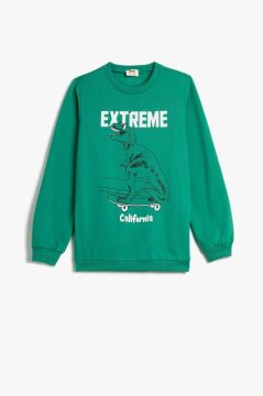 Koton Erkek Çocuk Dinozorlu Sweatshirt Bisiklet Yaka Uzun Kollu Şardonlu