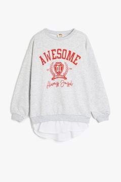 Koton Kız Çocuk Slogan Baskılı Bisiklet Yaka Uzun Kollu Oversize Sweatshirt