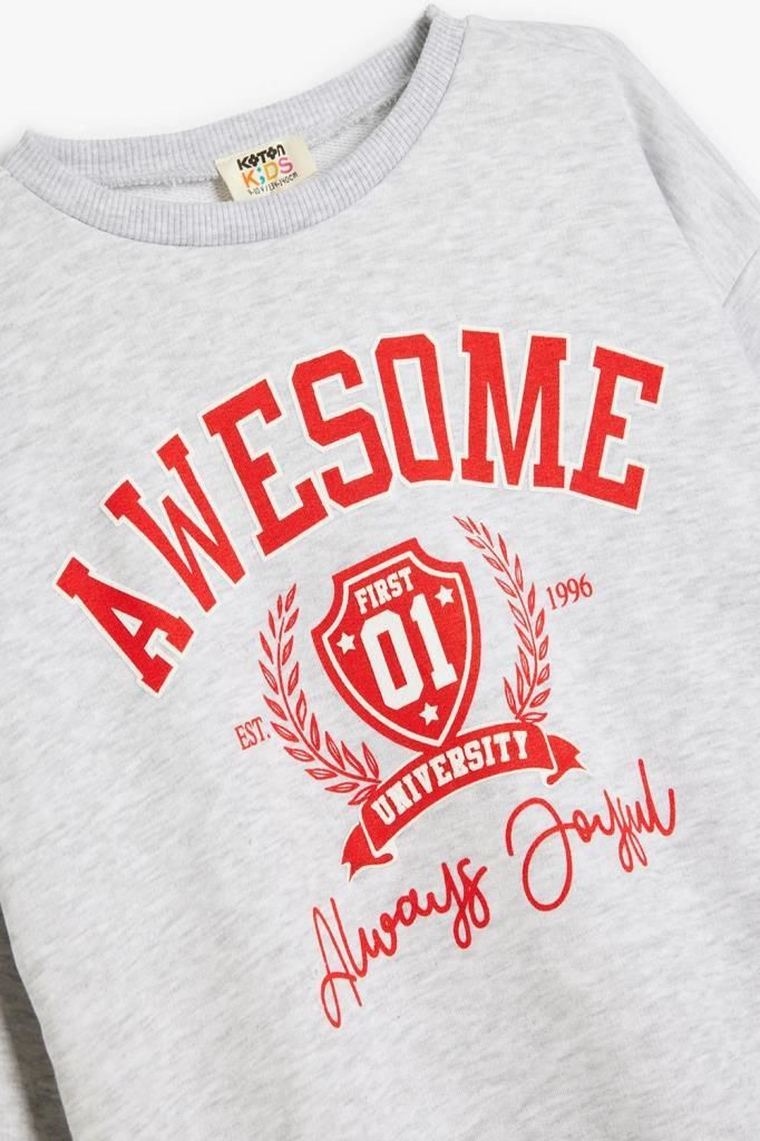 Koton Kız Çocuk Slogan Baskılı Bisiklet Yaka Uzun Kollu Oversize Sweatshirt