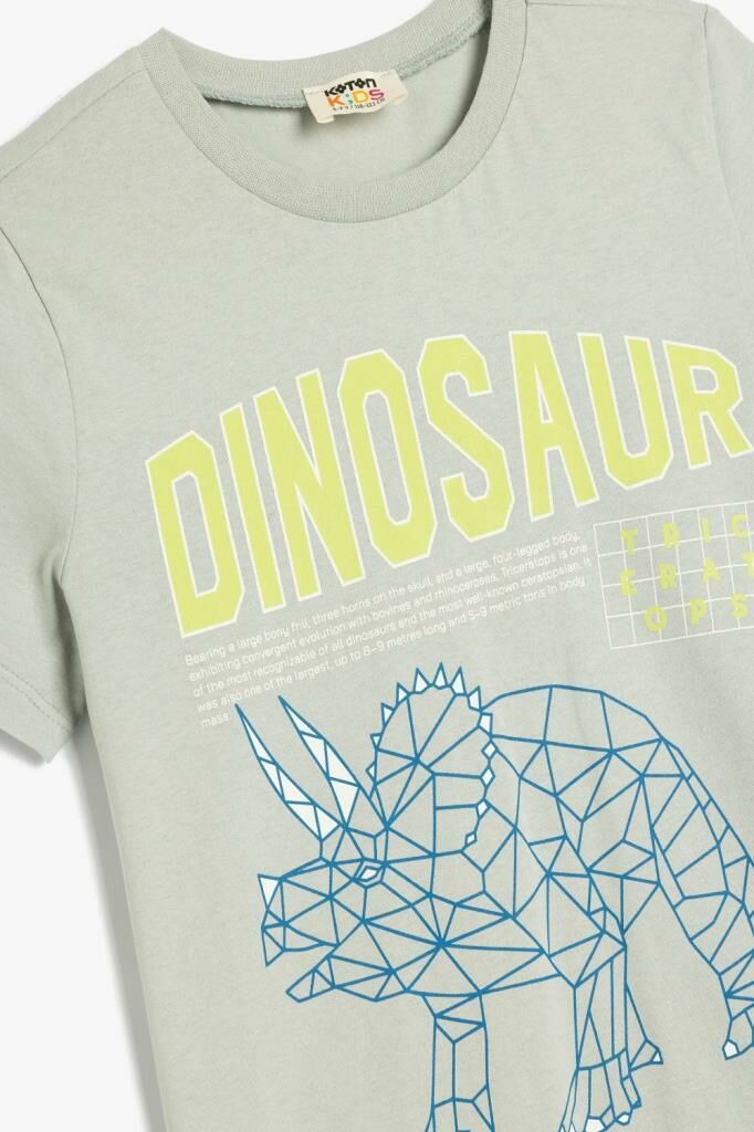 Koton Erkek Çocuk Dinozor Baskılı Bisiklet Yaka Kısa Kollu Pamuklu Tişört