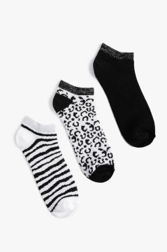 Koton Kadın Zebra Desenli Patik Çorap Seti 3'lü Çok Renkli