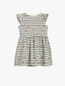 Koton Kız Çocuk Karpuz Baskılı Çizgili Elbise Pamuklu