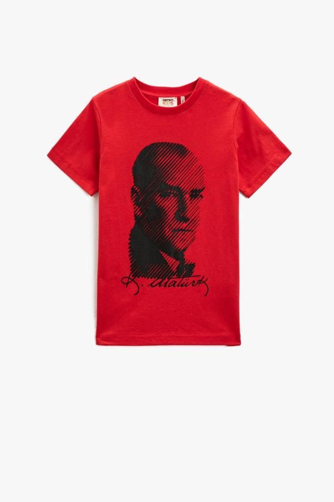 Erkek Çocuk Atatürk Baskılı Tişört Kısa Kollu Bisiklet Yaka Pamuklu
