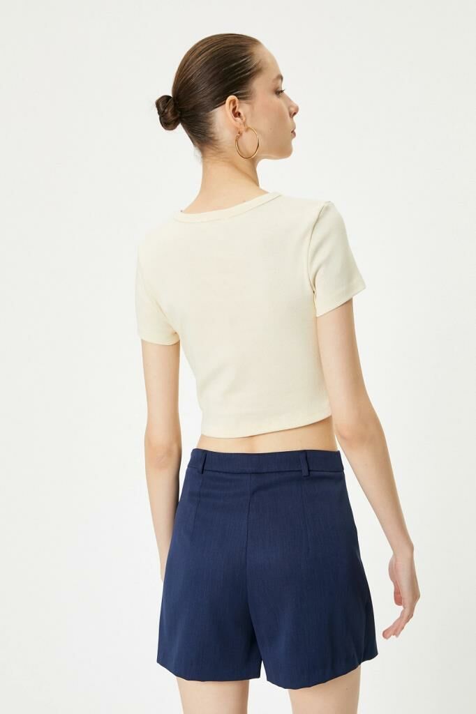 Koton Crop Monaco Tişört Kısa Kollu Bisiklet Yaka Pamuklu Slim Fit