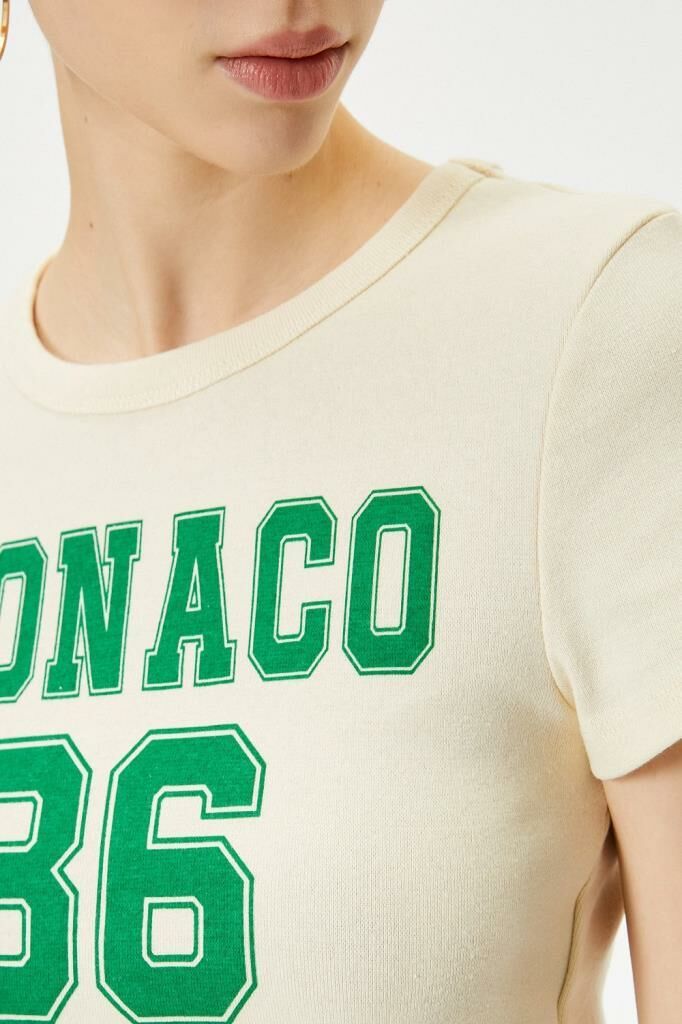 Koton Crop Monaco Tişört Kısa Kollu Bisiklet Yaka Pamuklu Slim Fit