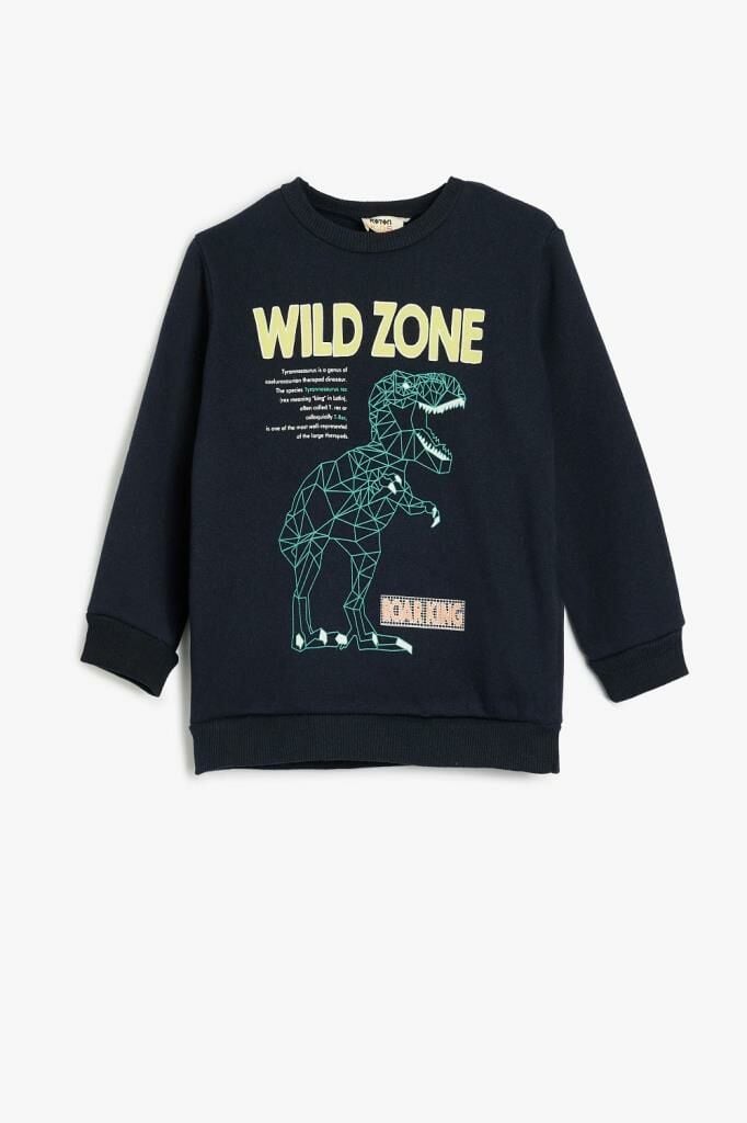 Koton Erkek Çocuk Dinozorlu Sweatshirt Bisiklet Yaka Uzun Kollu