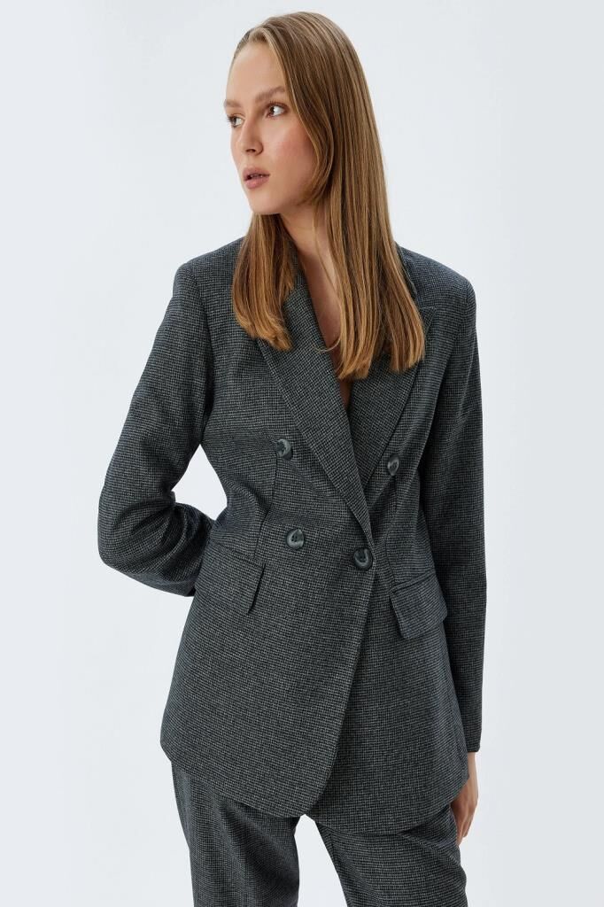 Koton Oversize Blazer Ceket Kruvaze Ters Yaka Kapaklı Cepli Düğmeli