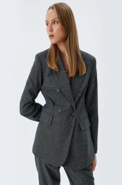 Koton Oversize Blazer Ceket Kruvaze Ters Yaka Kapaklı Cepli Düğmeli
