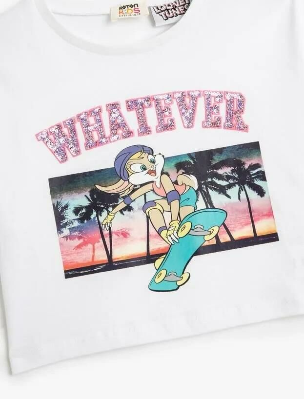 Koton Kız Çocuk Lola Bunny Tişört Lisanslı Crop Oversize Kısa Kollu Pamuklu