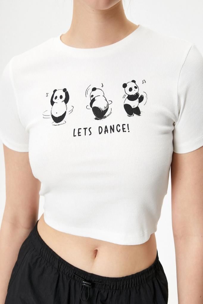 Koton Panda Baskılı Tişört Slim Fit Pamuklu Kısa Kollu Bisiklet Yaka