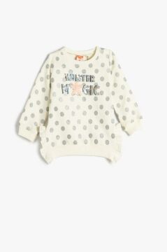 Koton Kız Bebek Sweatshirt Simli Baskılı Payet İşlemeli Aplike ve Fırfır Detaylı