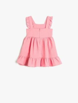 Koton Kız Bebek Elbise Fırfırlı Askılı U Yaka Katlı