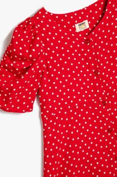 Koton Kız Çocuk Puantiyeli Elbise Balon Kollu Düğme Kapamalı Viskon Kumaş