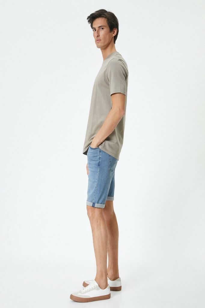 Koton Kot Şort Slim Fit Düğmeli Cepli Katlı Paça