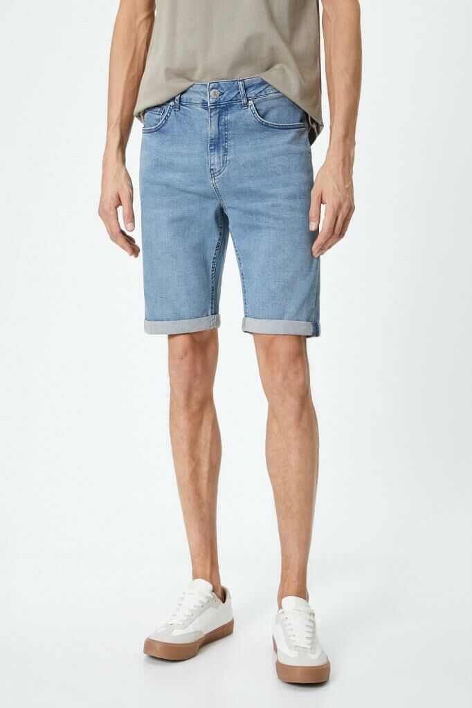 Koton Kot Şort Slim Fit Düğmeli Cepli Katlı Paça