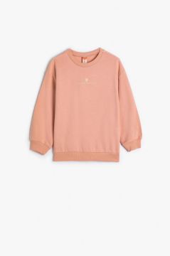Koton Kız Bebek Sweatshirt Uzun Kollu Bisiklet Yaka Baskı Detaylı Şardonlu Pamuklu