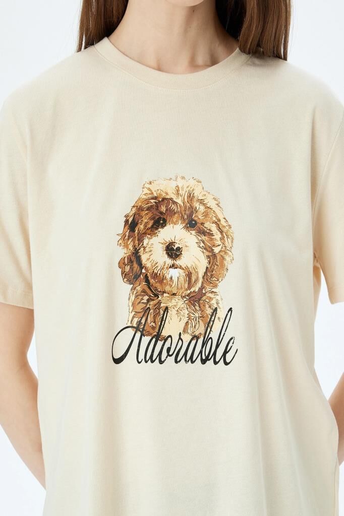 Koton Köpek Baskılı Kısa Kollu Bisiklet Yaka Tişört