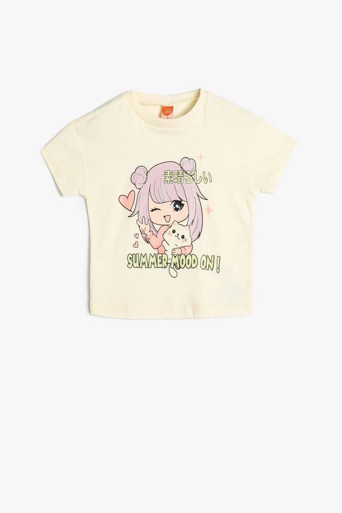 Koton Kız Bebek Anime Tişört Kısa Kollu Bisiklet Yaka